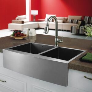 Vigo VGR3320BL 33" Farmhouse 15mm Radius Double Bowl Kitchen Sink