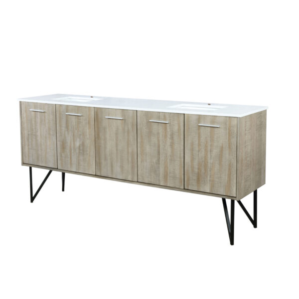 Lancy 80W x 20D Rustic Acacia Double Bath Vanity and White Quartz Top