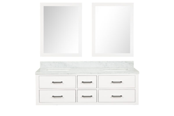 Castor 60W x 22D White Double Bath Vanity, Carrara Marble Top, and 28Mirrors