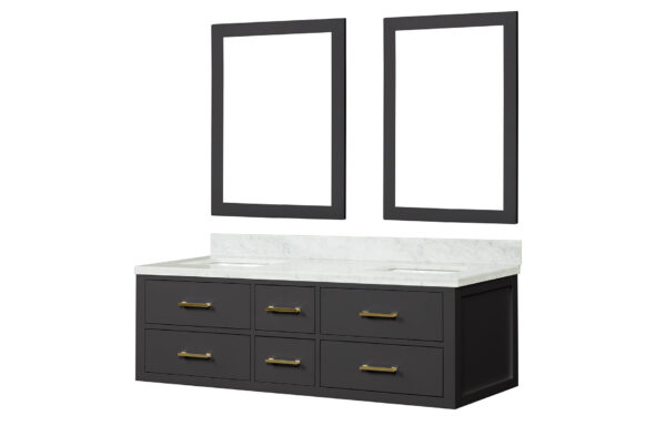 Castor 60W x 22D Black Double Bath Vanity, Carrara Marble Top, and 28Mirrors