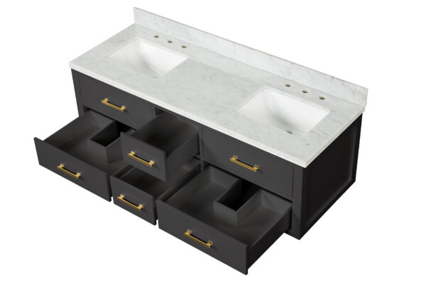 Castor 60W x 22D Black Double Bath Vanity, Carrara Marble Top, and 28Mirrors