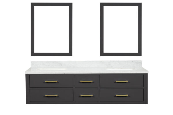 Castor 72W x 22D Black Double Bath Vanity, Carrara Marble Top, and 34Mirrors