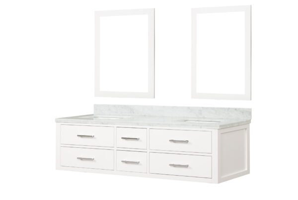 Castor 72W x 22D White Double Bath Vanity, Carrara Marble Top, and 34Mirrors