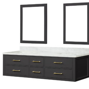 Castor 72W x 22D Black Double Bath Vanity, Carrara Marble Top, and 34Mirrors