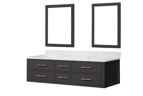 Castor 72W x 22D Black Double Bath Vanity, Carrara Marble Top, and 34Mirrors