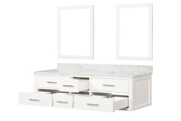 Castor 72W x 22D White Double Bath Vanity, Carrara Marble Top, and 34Mirrors