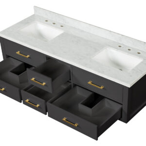 Castor 72W x 22D Black Double Bath Vanity, Carrara Marble Top, and 34Mirrors