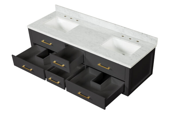 Castor 72W x 22D Black Double Bath Vanity, Carrara Marble Top, and 34Mirrors