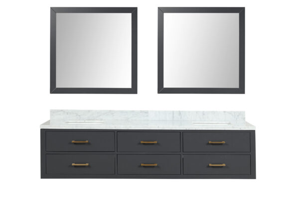 Castor 80W x 22D Black Double Bath Vanity, Carrara Marble Top, and 36Mirrors