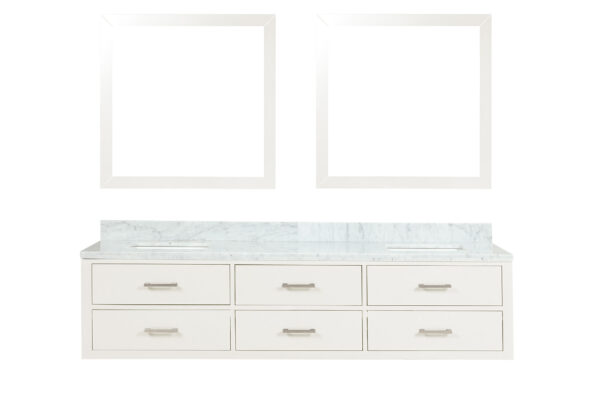 Castor 80W x 22D White Double Bath Vanity, Carrara Marble Top, and 36Mirrors