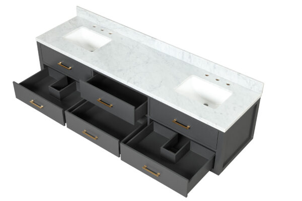 Castor 80W x 22D Black Double Bath Vanity, Carrara Marble Top, and 36Mirrors