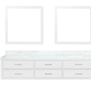 Castor 84W x 22D White Double Bath Vanity, Carrara Marble Top, and 36Mirrors