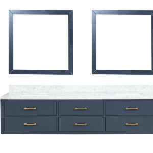 Castor 84W x 22D Blue Double Bath Vanity, Carrara Marble Top, and 36Mirrors