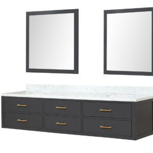 Castor 84W x 22D Black Double Bath Vanity, Carrara Marble Top, and 36Mirrors