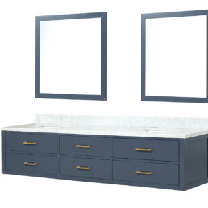 Castor 84W x 22D Blue Double Bath Vanity, Carrara Marble Top, and 36Mirrors