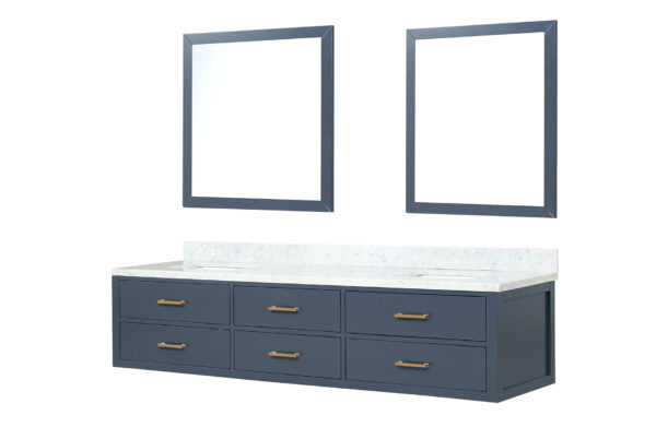 Castor 84W x 22D Blue Double Bath Vanity, Carrara Marble Top, and 36Mirrors