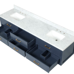 Castor 84W x 22D Blue Double Bath Vanity, Carrara Marble Top, and 36Mirrors