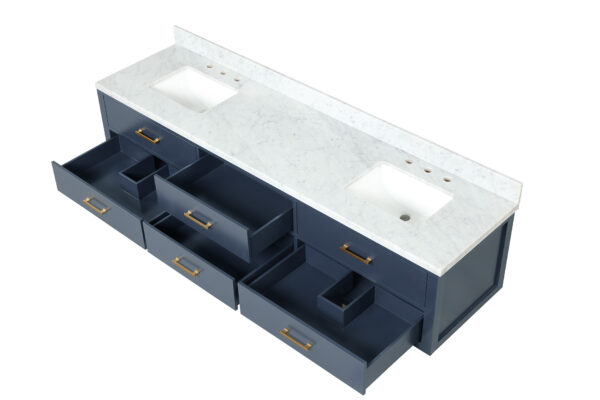 Castor 84W x 22D Blue Double Bath Vanity, Carrara Marble Top, and 36Mirrors