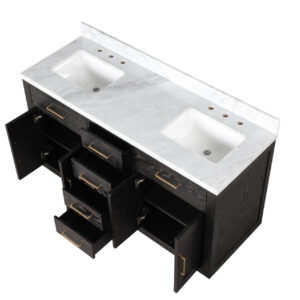 Abbey 60W x 22D Black Oak Double Bath Vanity and Carrara Marble Top