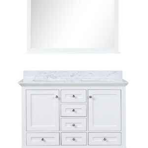 Dukes 48 in. W x 22 in. D White Double Bath Vanity, Carrara Marble Top, and 46 in. Mirror