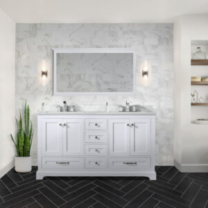 Dukes 60 in. W x 22 in. D White Double Bath Vanity and 58 in. Mirror