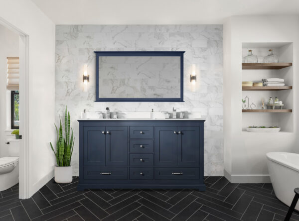 Dukes 60 in. W x 22 in. D Navy Blue Double Bath Vanity and Cultured Marble Top