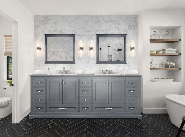 Dukes 84 in. W x 22 in. D Dark Grey Double Bath Vanity and 34 in. Mirrors