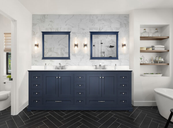 Dukes 84 in. W x 22 in. D Navy Blue Double Bath Vanity and Cultured Marble Top