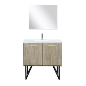 Lancy 36W x 20D Rustic Acacia Bath Vanity, Cultured Marble Top, Chrome Faucet Set and 28Mirror