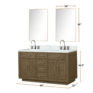 Abbey 60W x 22D Grey Oak Double Bath Vanity and Carrara Marble Top