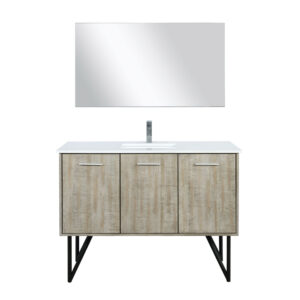 Lancy 48W x 20D Rustic Acacia Bath Vanity, Cultured Marble Top, Chrome Faucet Set and 43Mirror