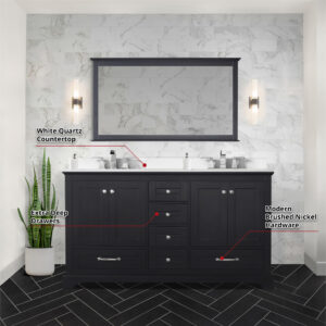 Dukes 60 in. W x 22 in. D Espresso Double Bath Vanity and White Quartz Top