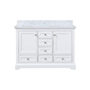 Dukes 48 in. W x 22 in. D White Double Bath Vanity, Carrara Marble Top,