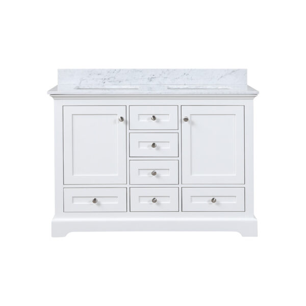 Dukes 48 in. W x 22 in. D White Double Bath Vanity, Carrara Marble Top,