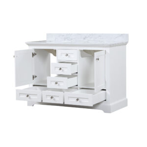 Dukes 48 in. W x 22 in. D White Double Bath Vanity, Carrara Marble Top,