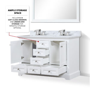 Dukes 48 in. W x 22 in. D White Double Bath Vanity and 46 in. Mirror