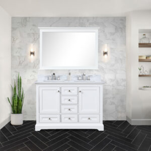 Dukes 48 in. W x 22 in. D White Double Bath Vanity, Carrara Marble Top,