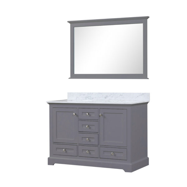 Dukes 48 in. W x 22 in. D Dark Grey Double Bath Vanity, Carrara Marble Top, and 46 in. Mirror