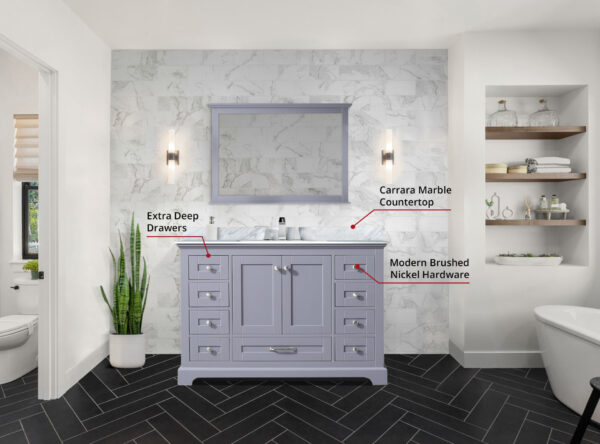 Dukes 48 in. W x 22 in. D Dark Grey Double Bath Vanity and Carrara Marble Top