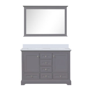 Dukes 48 in. W x 22 in. D Dark Grey Double Bath Vanity, Cultured Marble Top, and 46 in. Mirror