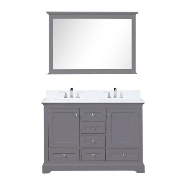 Dukes 48 in. W x 22 in. D Dark Grey Double Bath Vanity, White Quartz Top, and Faucet Set