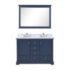 Dukes 48 in. W x 22 in. D Navy Blue Double Bath Vanity, Carrara Marble Top, Faucet Set, and 46 in. Mirror