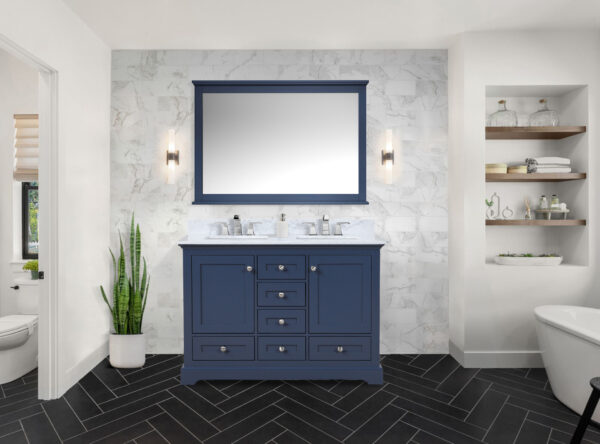 Dukes 48 in. W x 22 in. D Navy Blue Double Bath Vanity and Carrara Marble Top