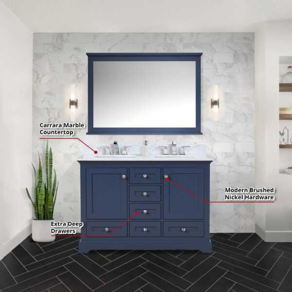 Dukes 48 in. W x 22 in. D Navy Blue Double Bath Vanity and Carrara Marble Top