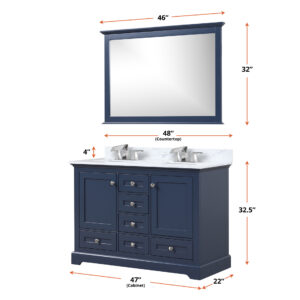 Dukes 48 in. W x 22 in. D Navy Blue Double Bath Vanity and 46 in. Mirror