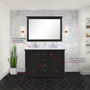 Dukes 48 in. W x 22 in. D Espresso Double Bath Vanity and Carrara Marble Top