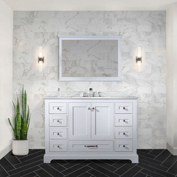 Dukes 48 in. W x 22 in. D White Single Bath Vanity and 46 in. Mirror