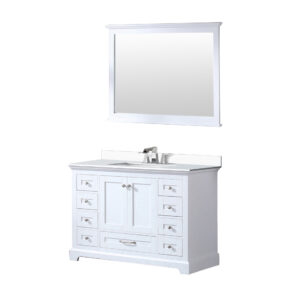 Dukes 48 in. W x 22 in. D White Single Bath Vanity, Cultured Marble Top, Faucet Set, and 46 in. Mirror