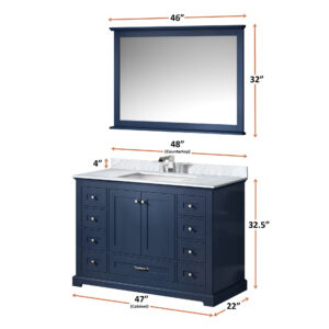 Dukes 48 in. W x 22 in. D Navy Blue Single Bath Vanity and 46 in. Mirror