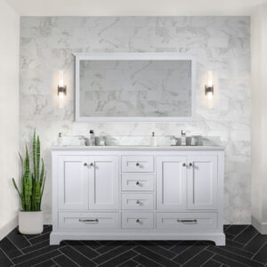 Dukes 60 in. W x 22 in. D White Double Bath Vanity and 58 in. Mirror